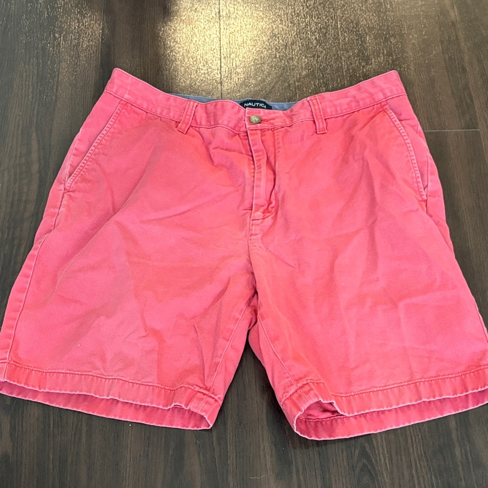 Nautica Men's Coral Pink Flat Front Cotton Shorts